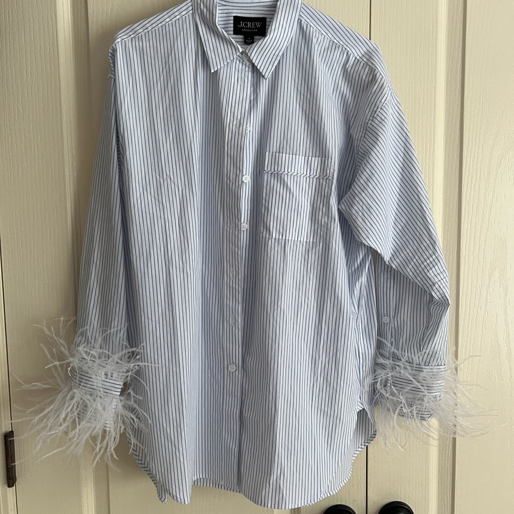 J. Crew Feather-Trim Cotton Poplin Button-Up Shirt with Collar